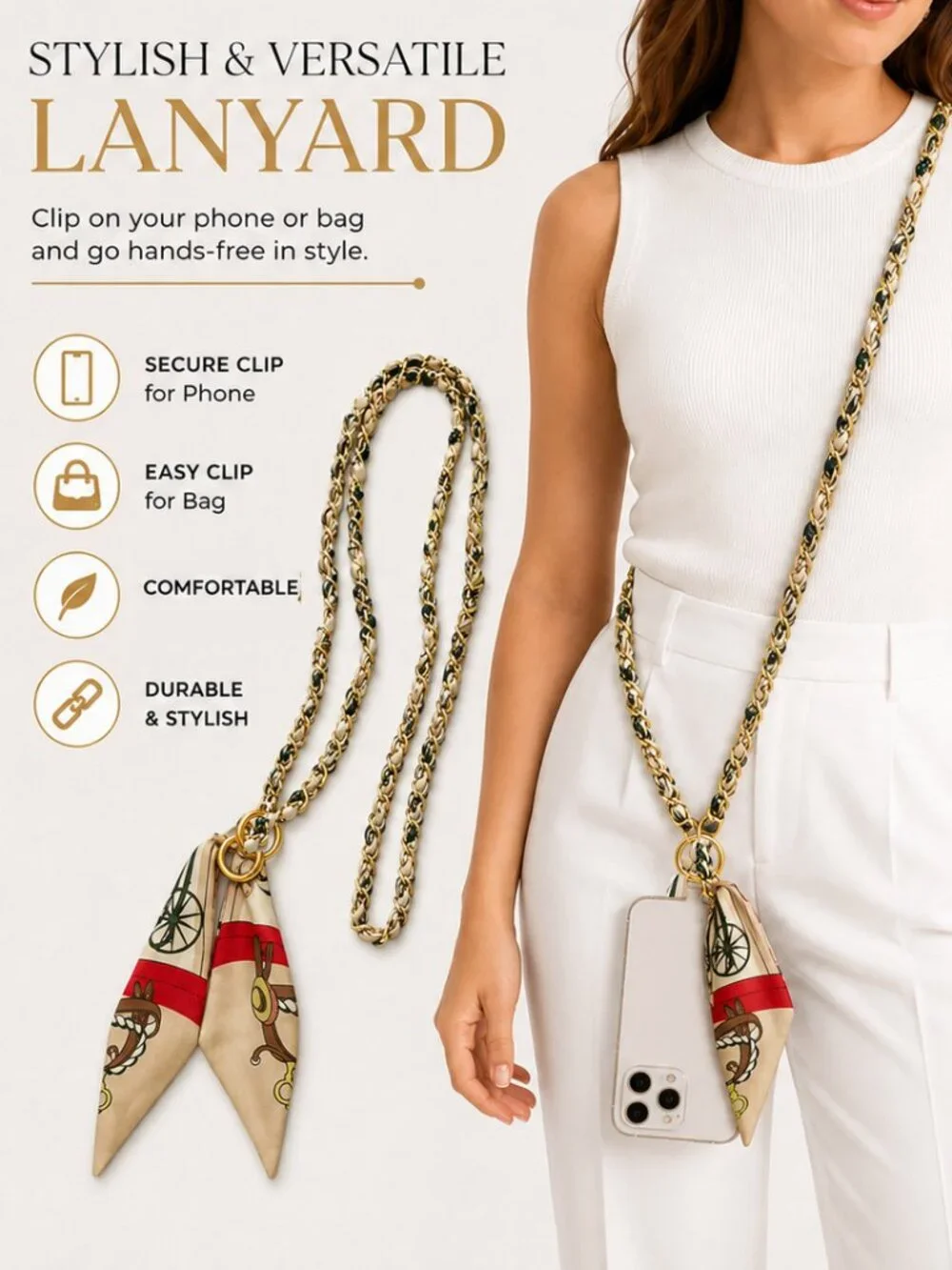 Ribbon Chain Phone Crossbody Lanyard with clear Tether Patch